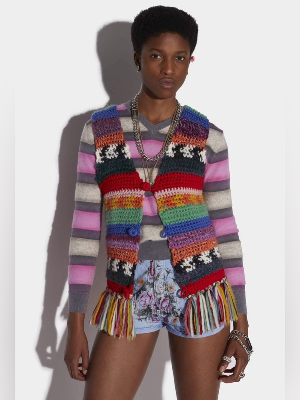 Dsquared2 New Crochet Knitted Fringe Wool Alpaca Mohair Vest Size S $1,559.00